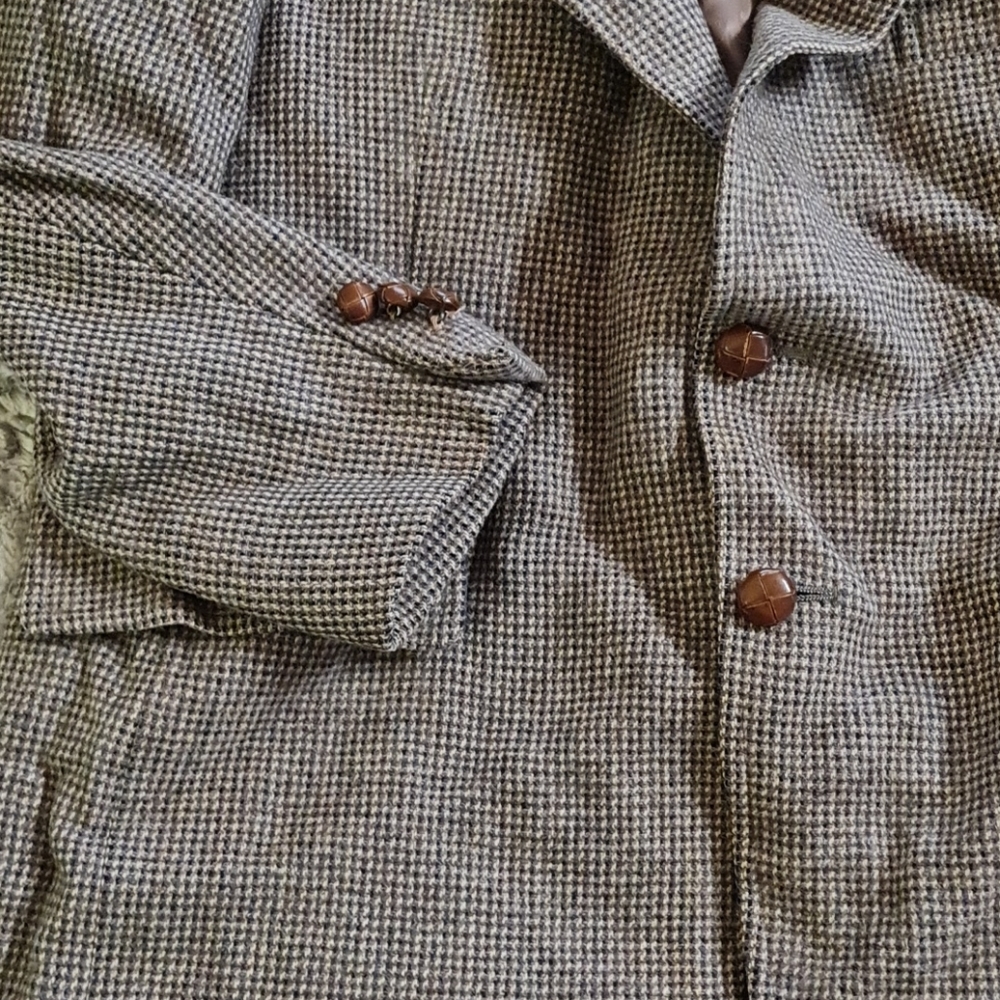 VTG Barney's 100% Wool Suit Jacket Tweed Small - Picture 3 of 13